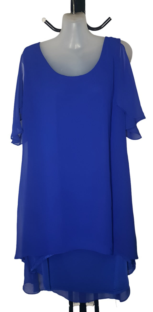 City Chic XS - Blue Chiffon Cold Shoulder Hi-Lo Tunic Top