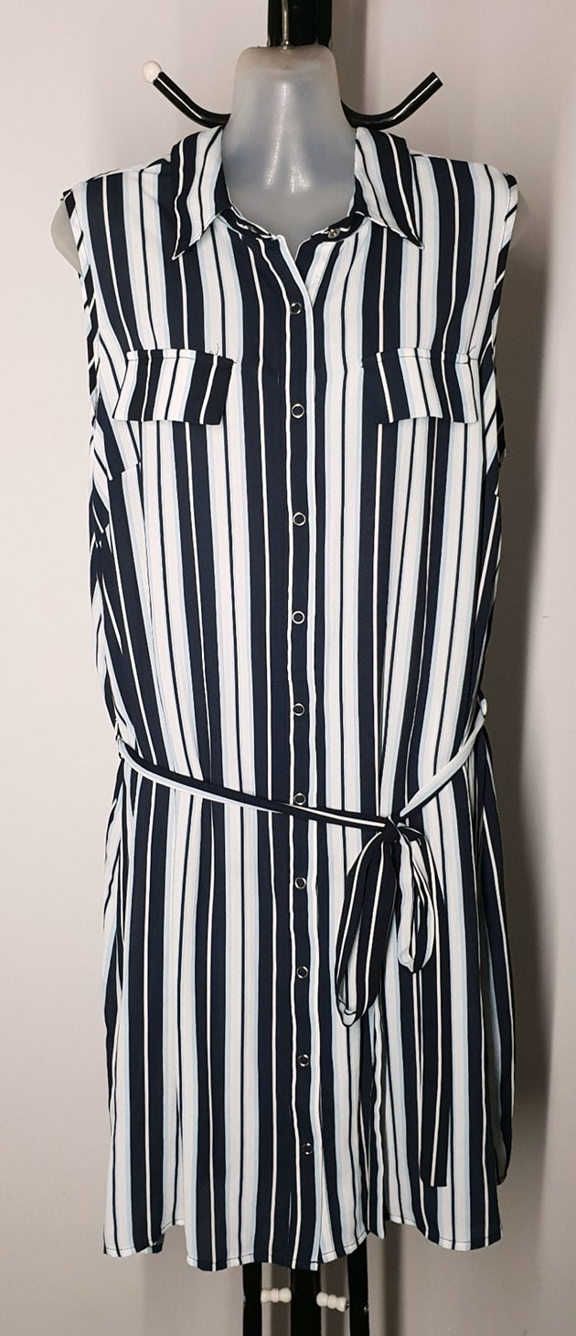 City Chic XS - Striped Button Up Tunic With Tie