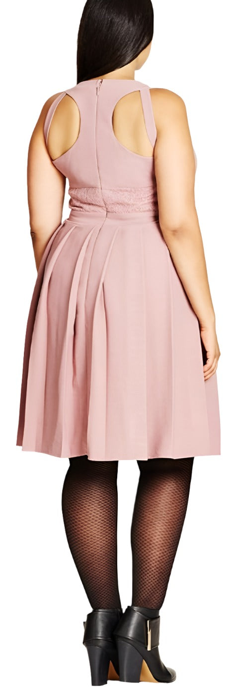 City Chic Medium - Lace Insert Pleated Dress