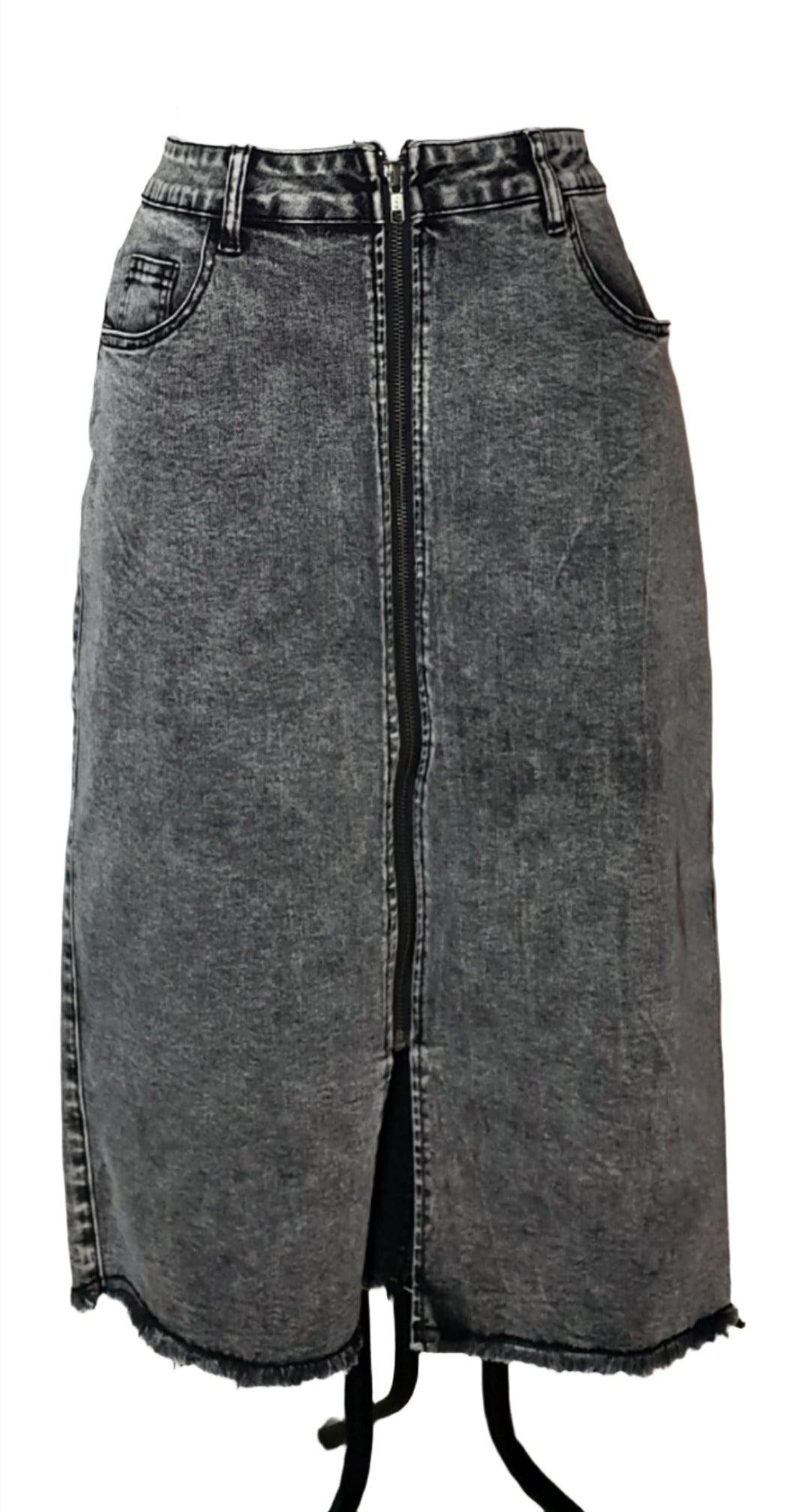 City Chic XS - Split Front Zip Up Denim Skirt