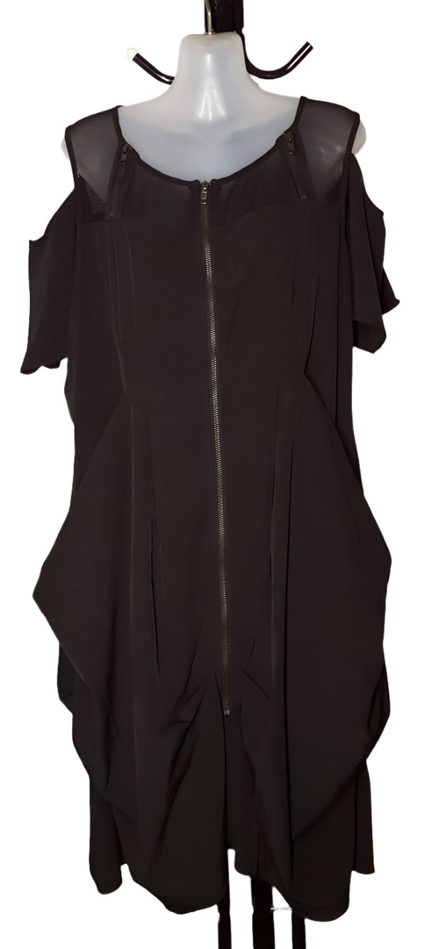 City Chic XS - Black Cold Shoulder Zip Tunic Dress With Pockets