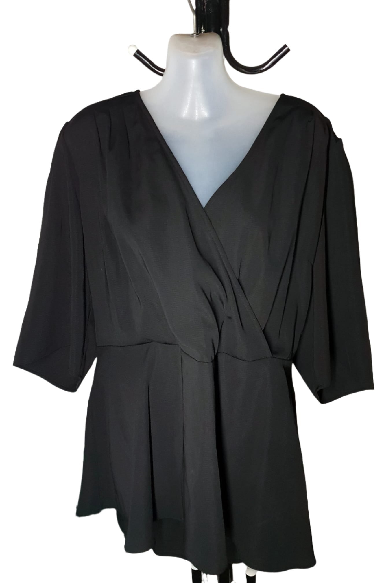 City Chic XL - Black Faux Wrap Peplum Top