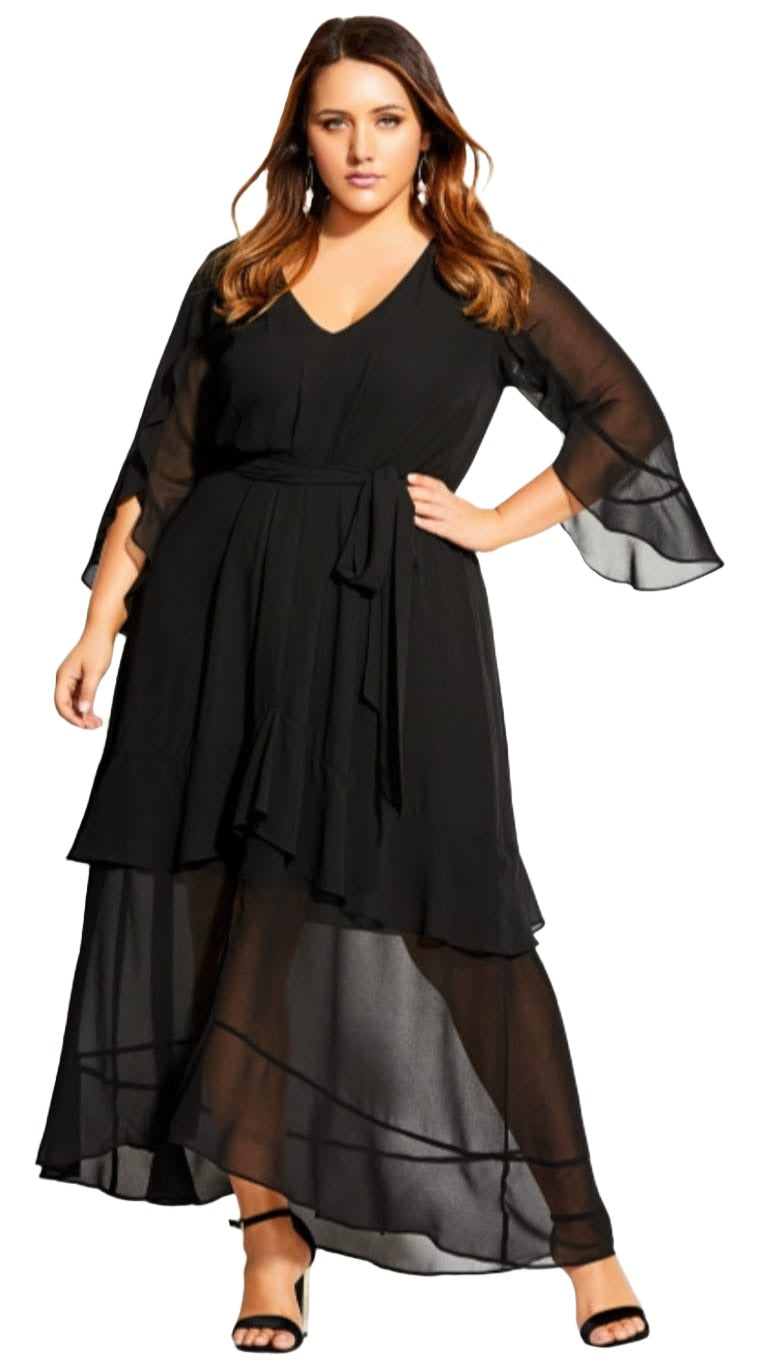 City Chic Small - Purple Chiffon Maxi Dress With Tie