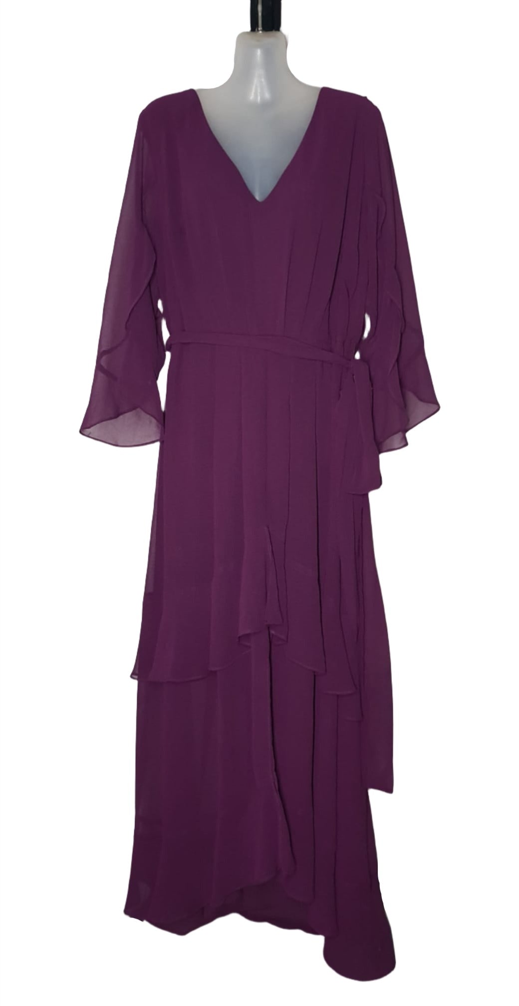 City Chic Small - Purple Chiffon Maxi Dress With Tie