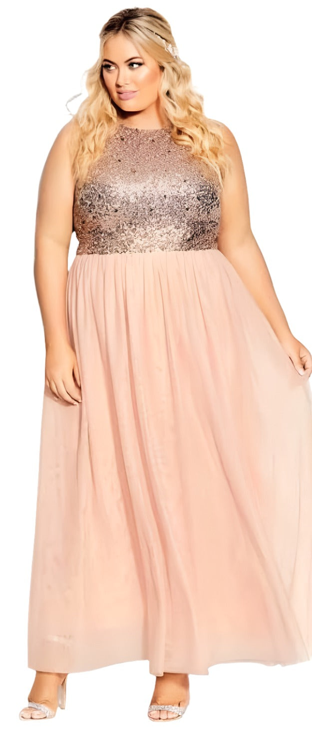 City Chic XS - White Chiffon Sequin Maxi Dress