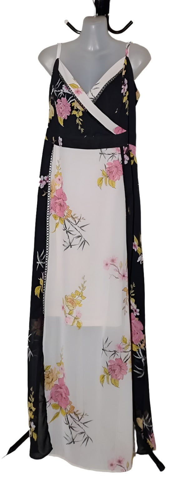 City Chic XS - Floral Chiffon Overlay Maxi Dress