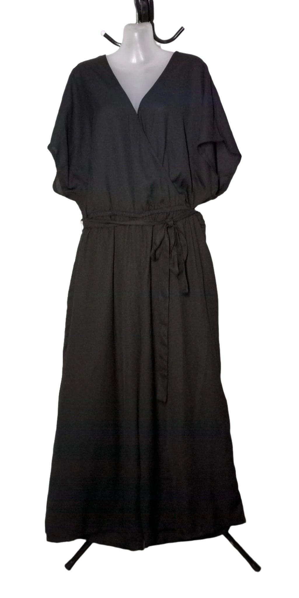 Size 26 - Black Faux Wrap Jumpsuit With Tie