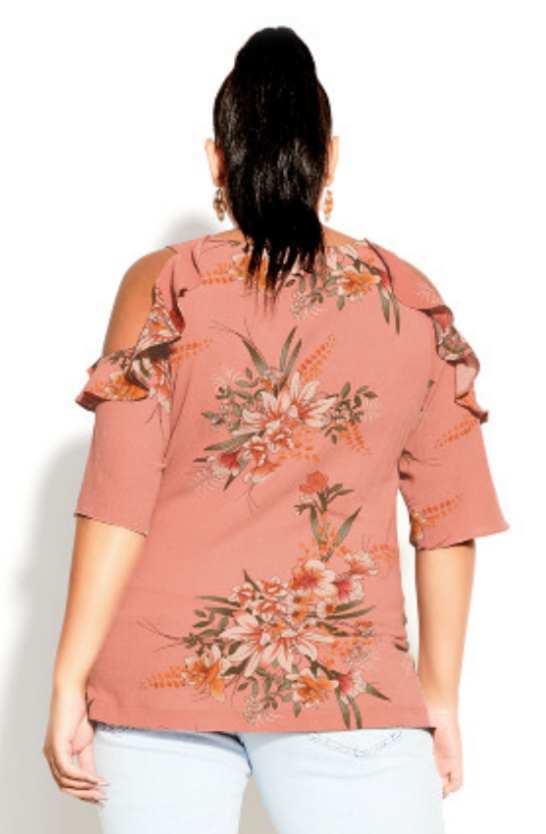 City Chic XS - Floral Cold Shoulder Top