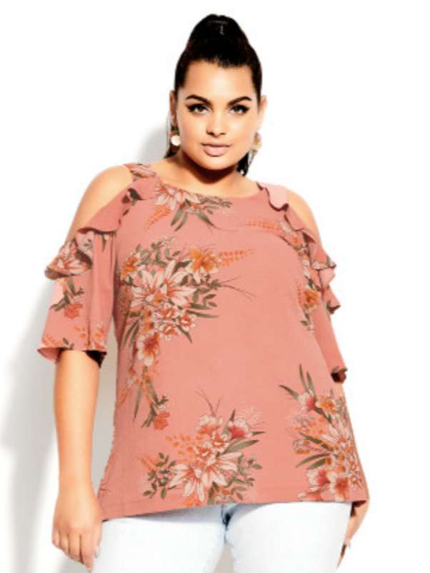 City Chic XS Floral Cold Shoulder Top