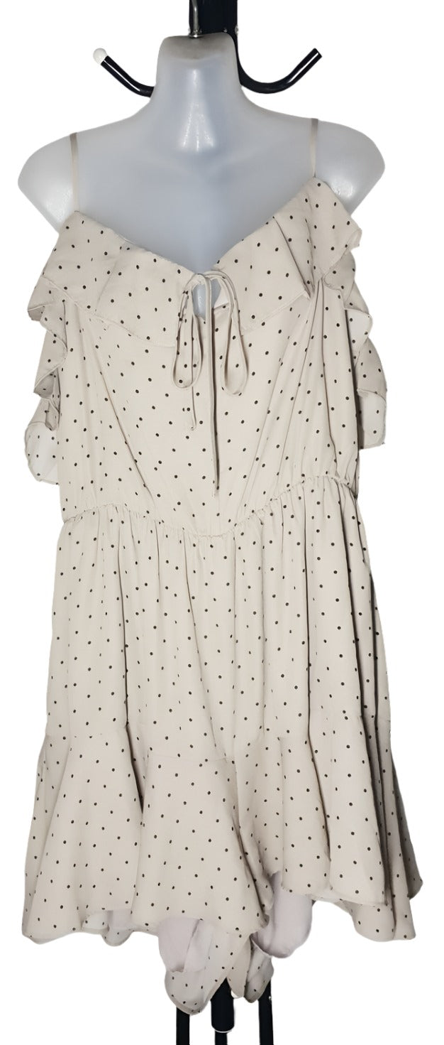 City Chic Large - Beige Polka Dot Frill Playsuit