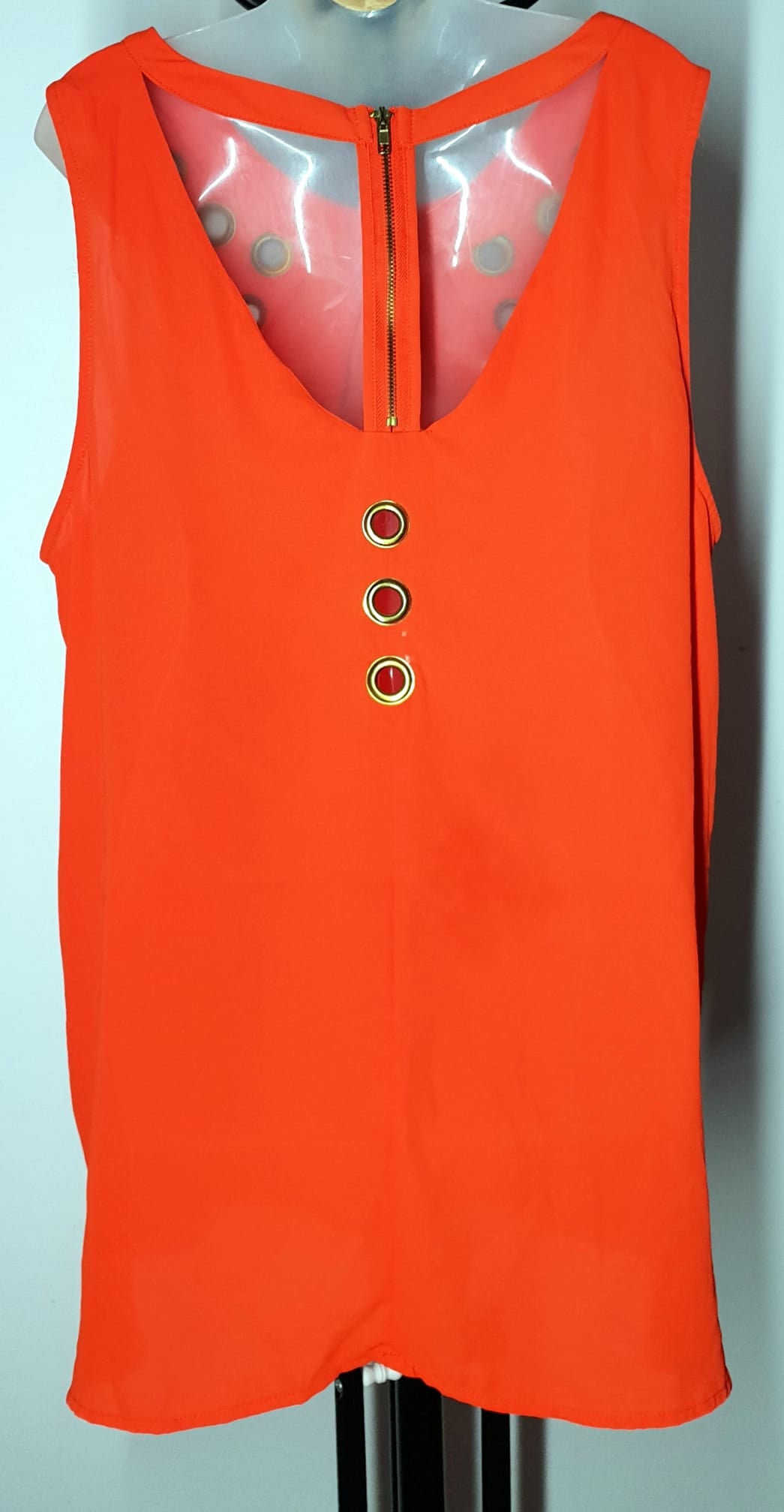 City Chic Large - Orange Zip Back Eyelet Top