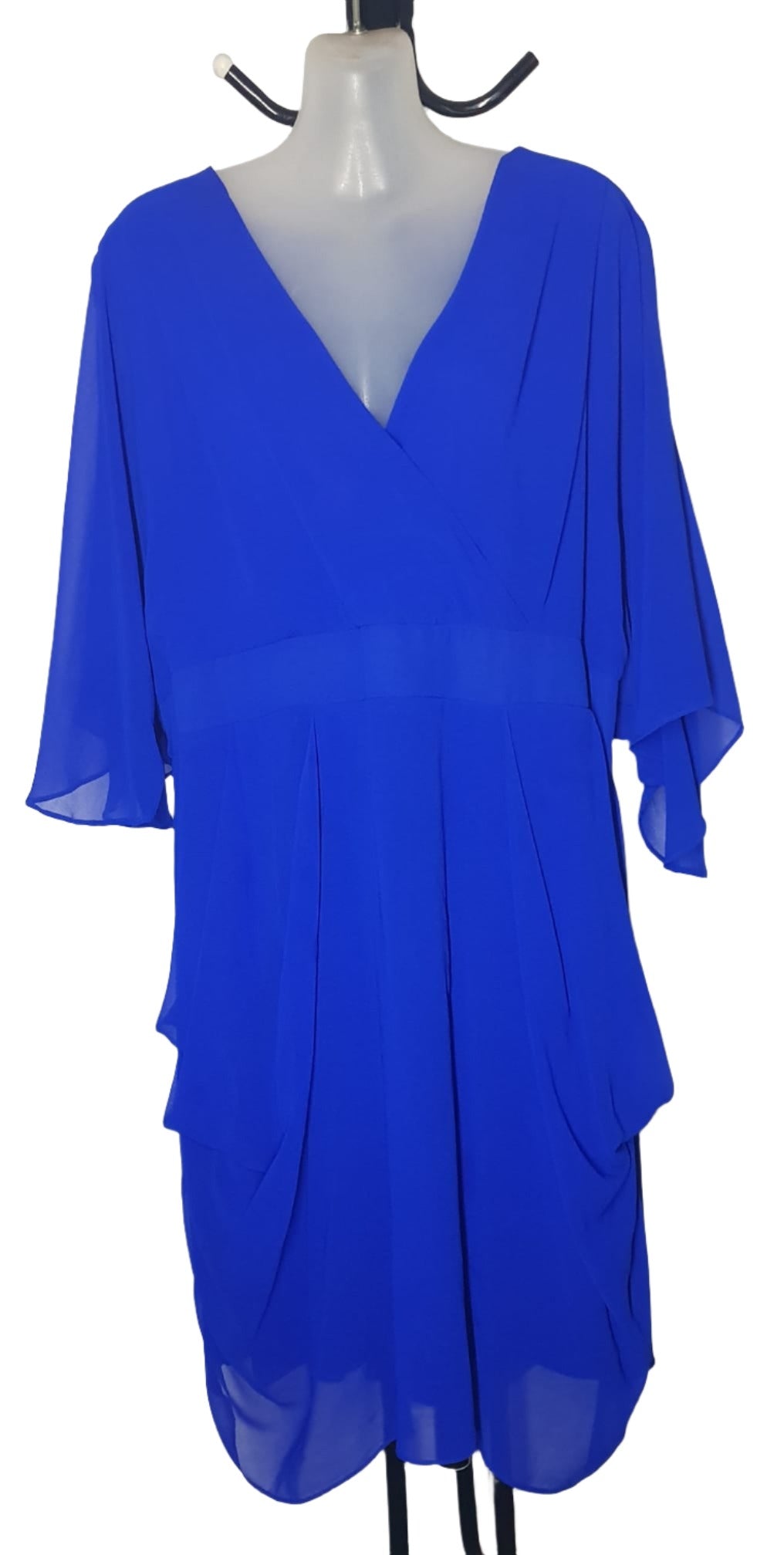 City Chic Large - Blue Chiffon Faux Wrap Dress - Without Belt
