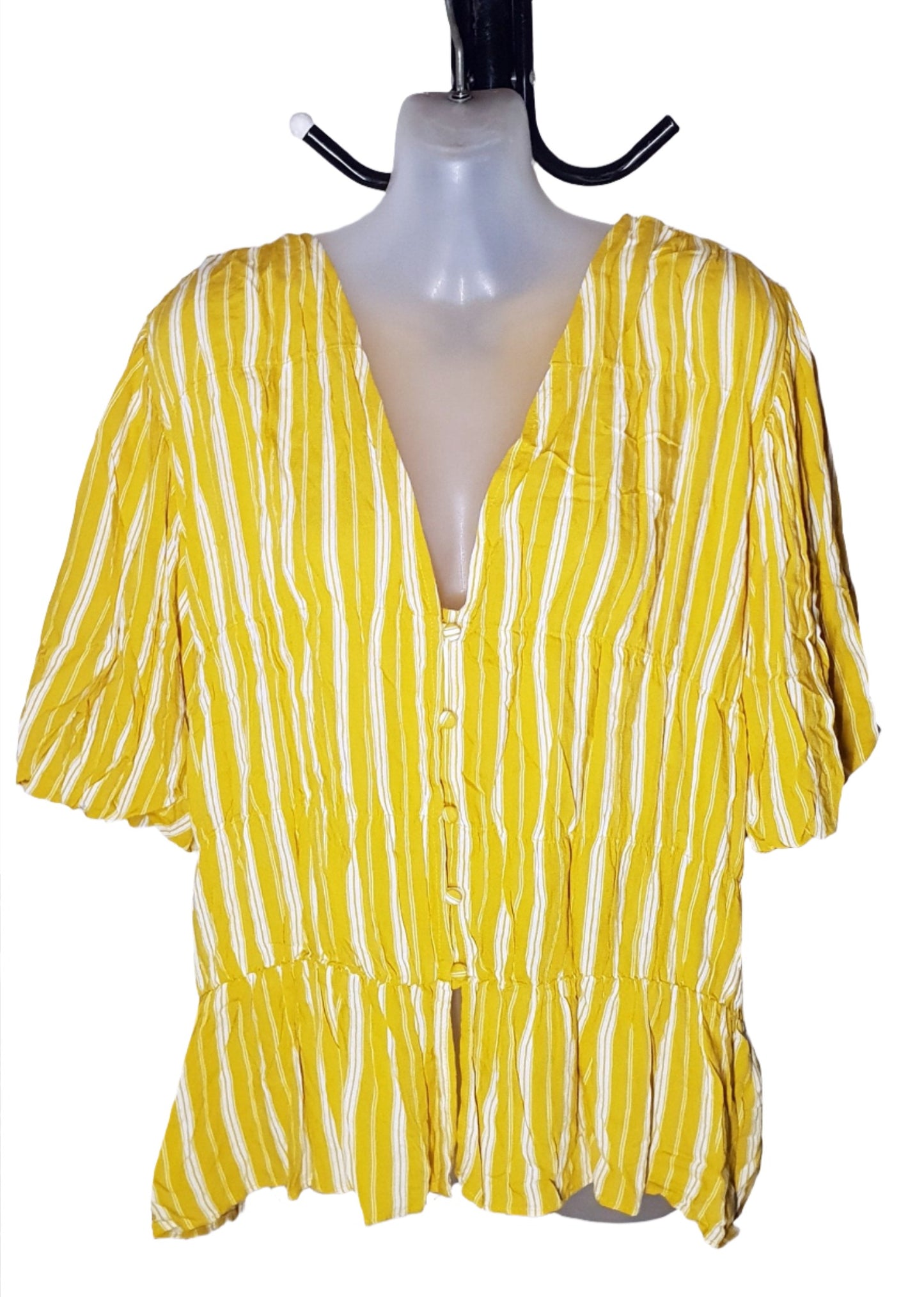 City Chic Medium - Striped Cropped Peplum Top With Bubble Sleeves