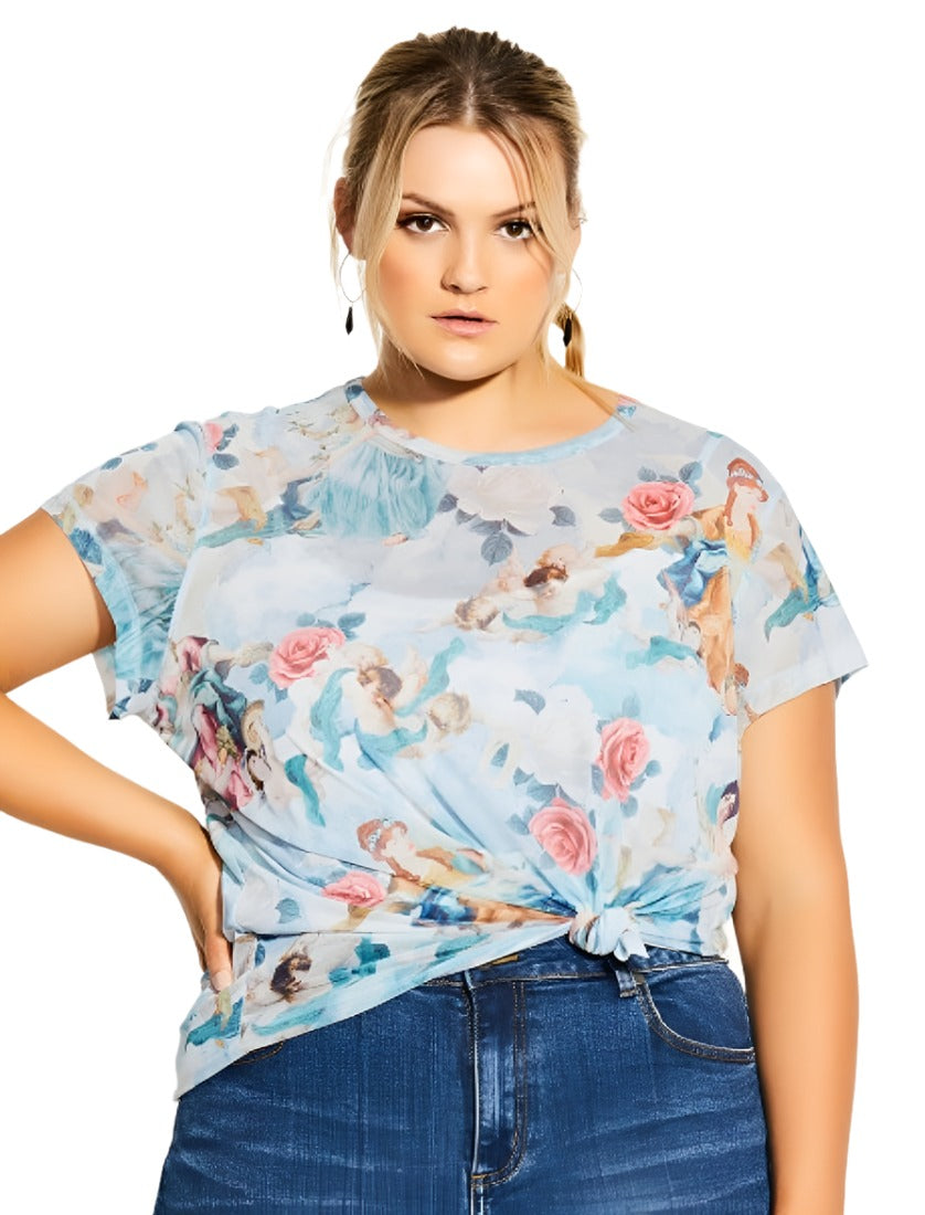 City Chic Medium - Sheer Blue Heaven Angel Rose Top