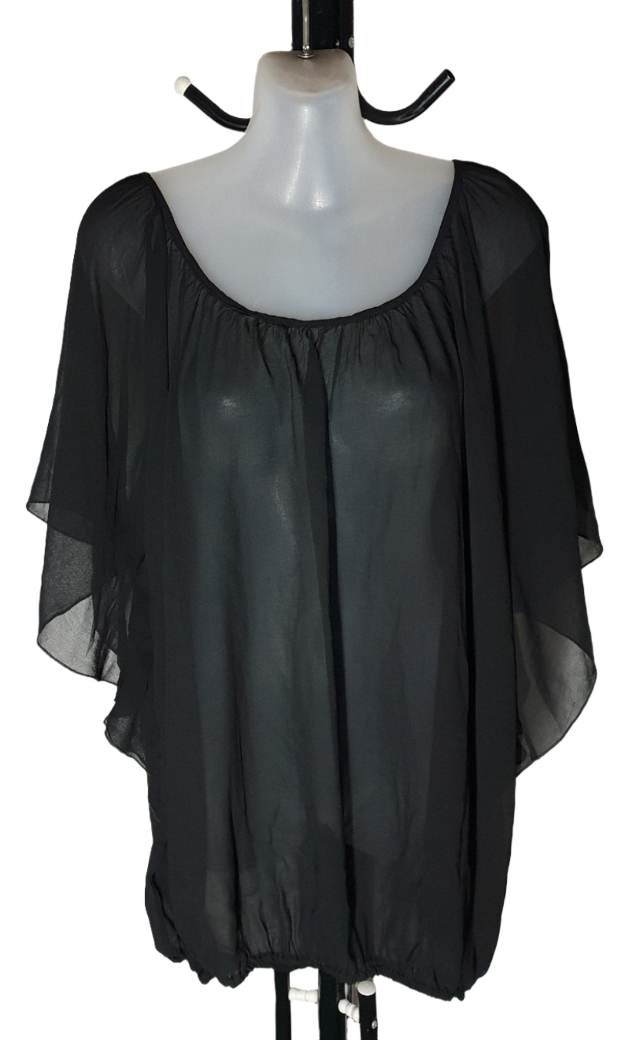City Chic Medium - Black Sheer Batwing Sleeve Top