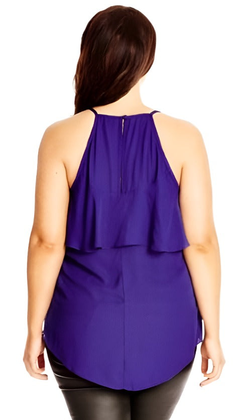 City Chic Medium - Purple Frill Detail Halter Neck Top