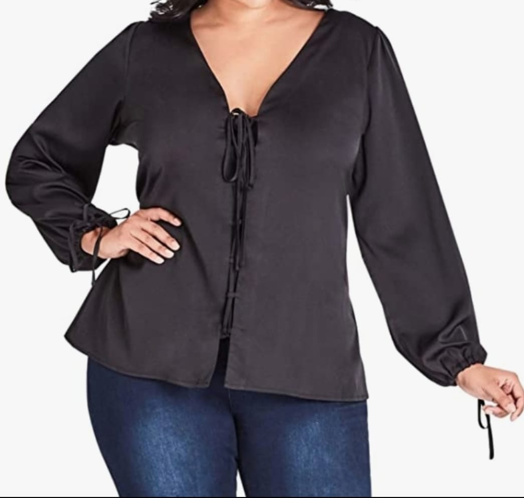 City Chic Medium - Bronze Long Sleeved Tie Up Top