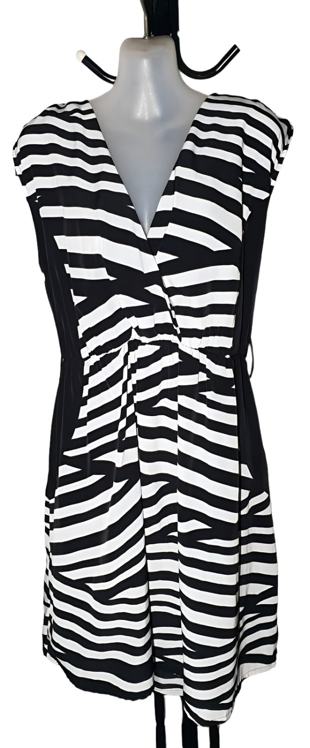 City Chic Medium - Black And White Striped Elastic Waist Dress