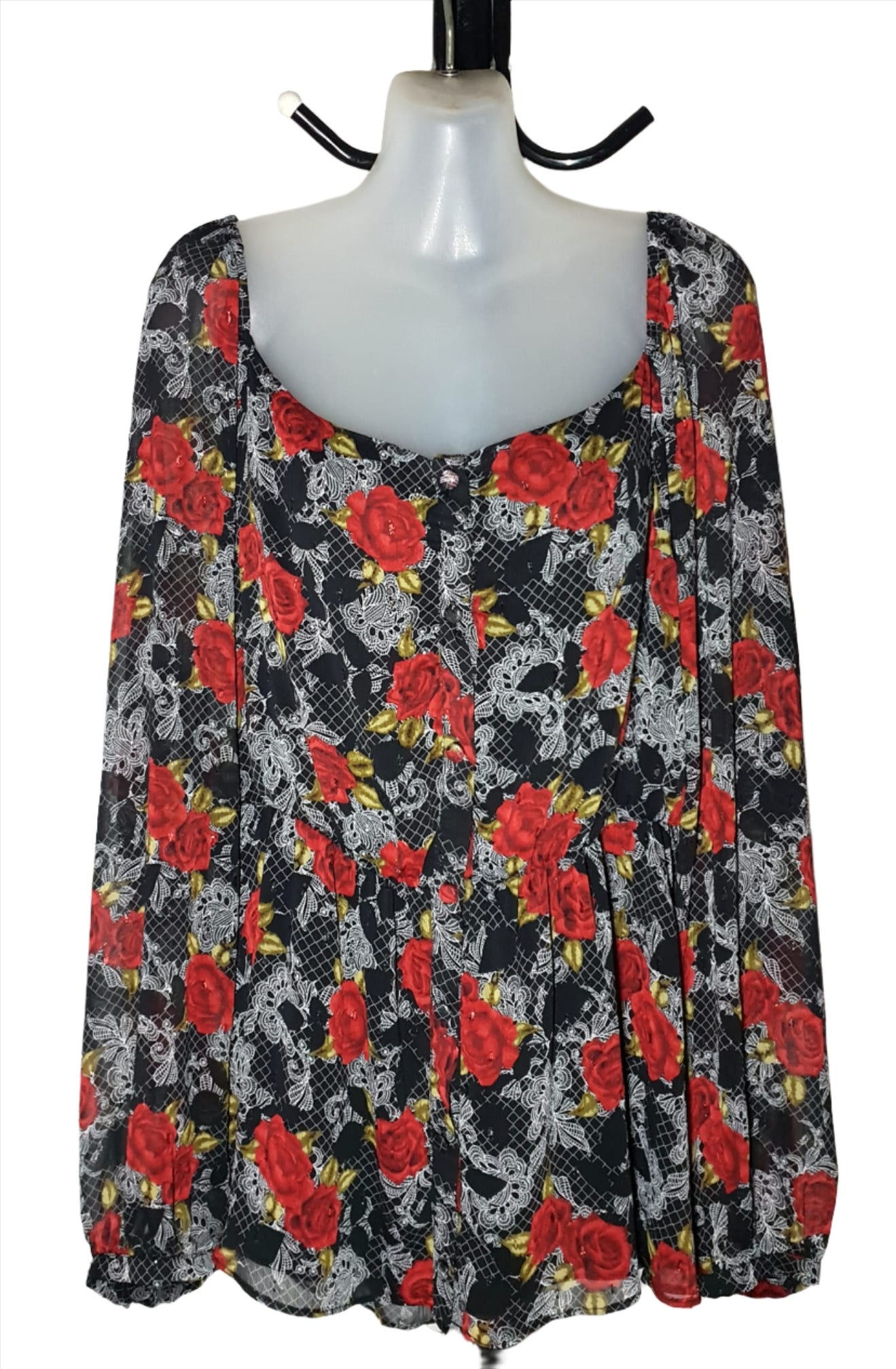 City Chic Medium - Floral Chiffon Sleeved Top