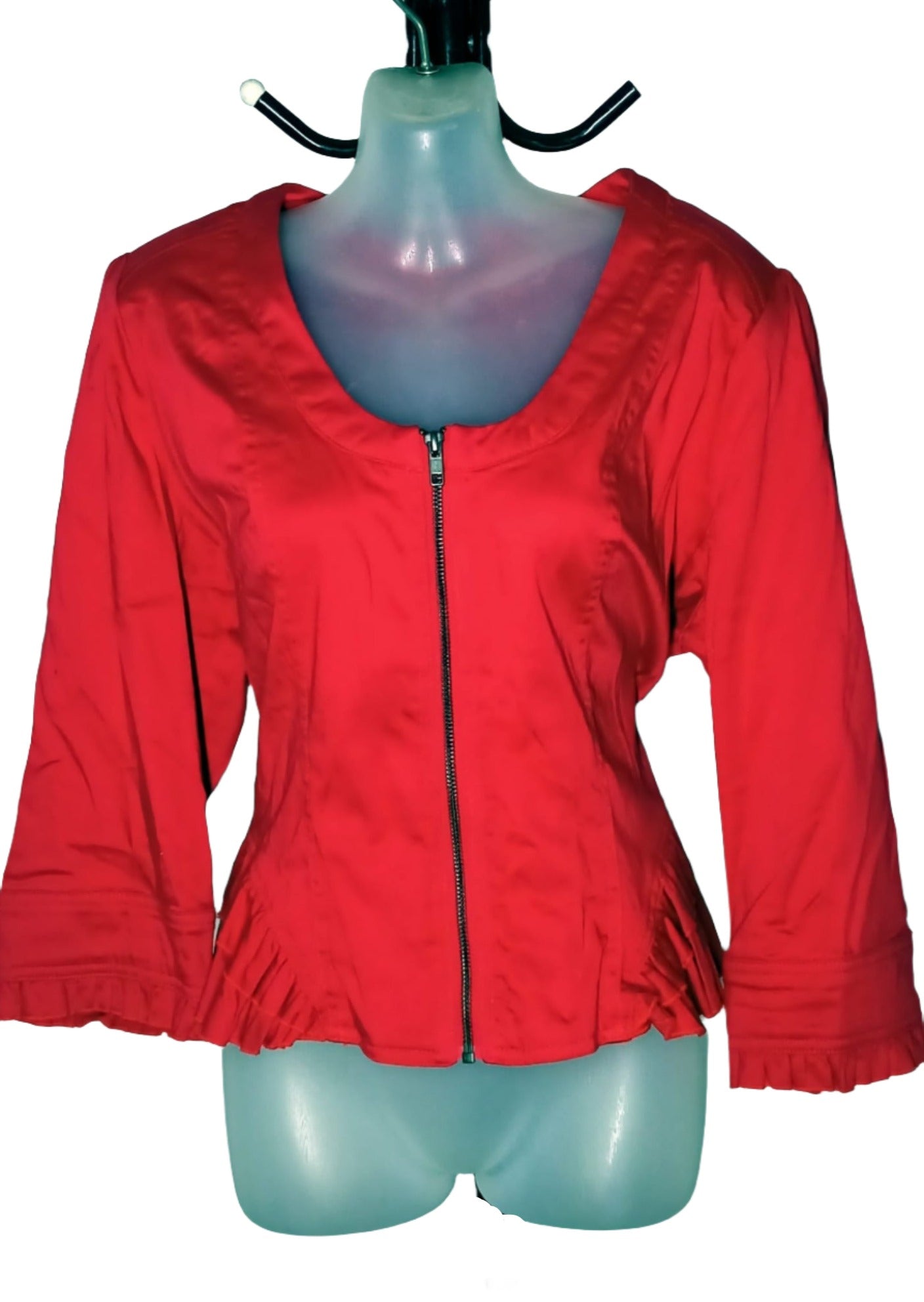 City Chic Small - Red Zip Up Jacket With Frill Detail