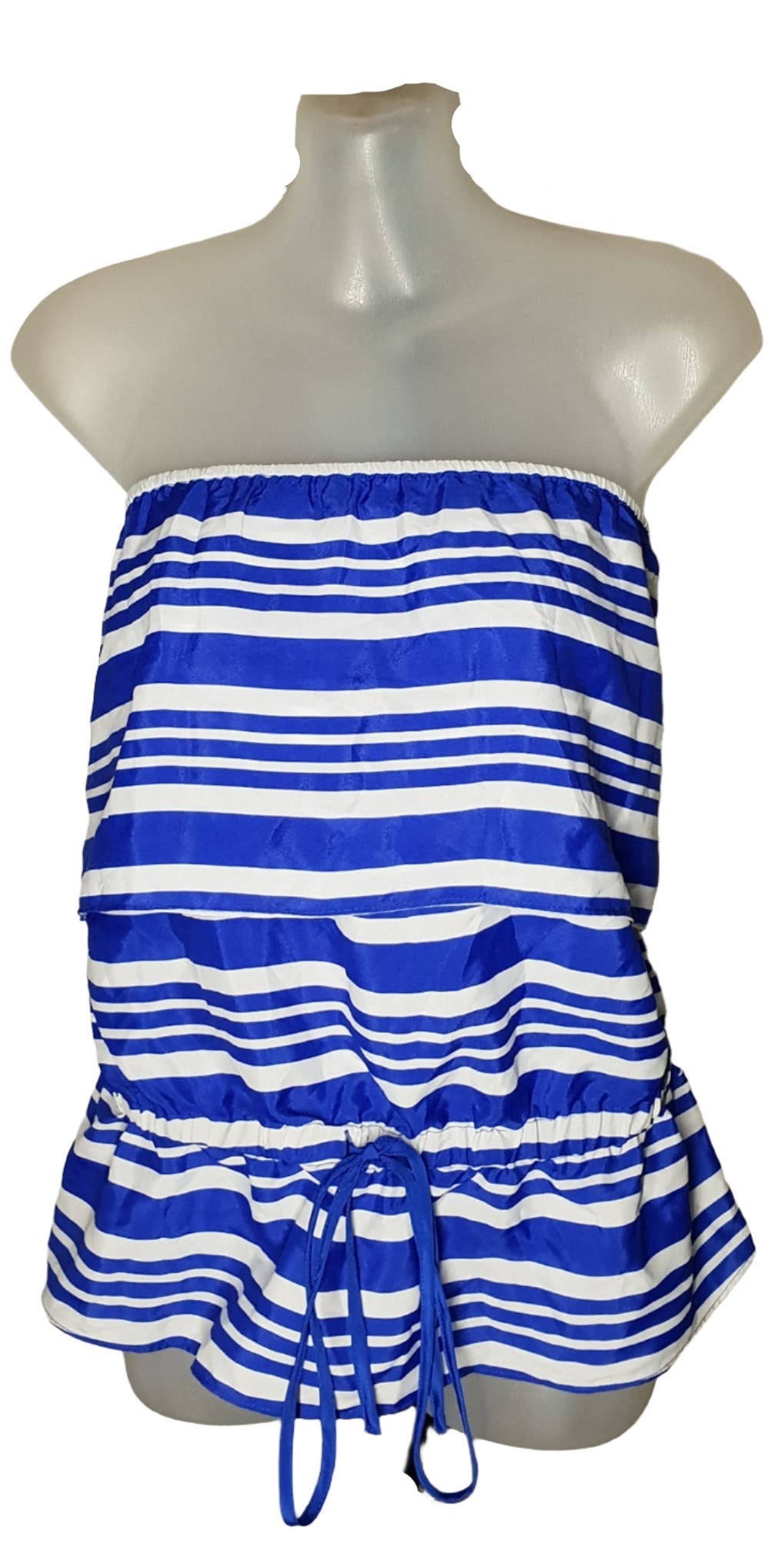 City Chic XS - Blue Striped Strapless Cropped Peplum Top
