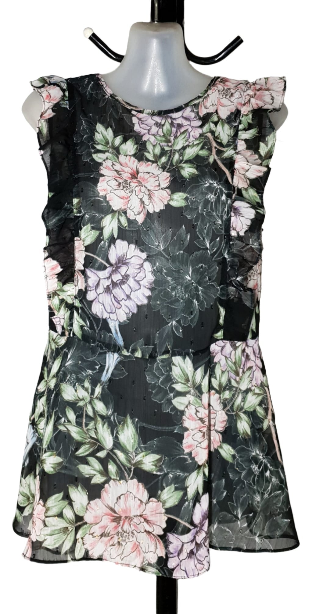 City Chic XS - Sheer Floral Frill Detail Peplum Top