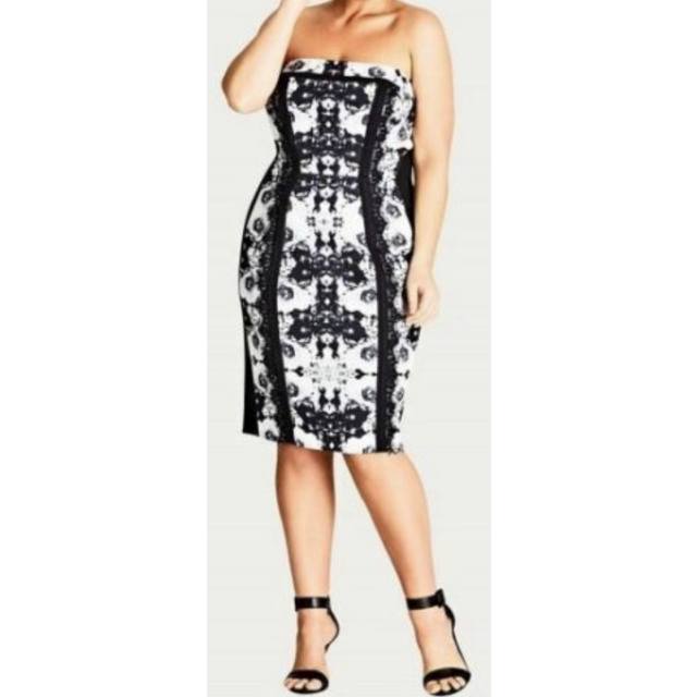 City Chic Medium - Strapless Black And White Lace Dress