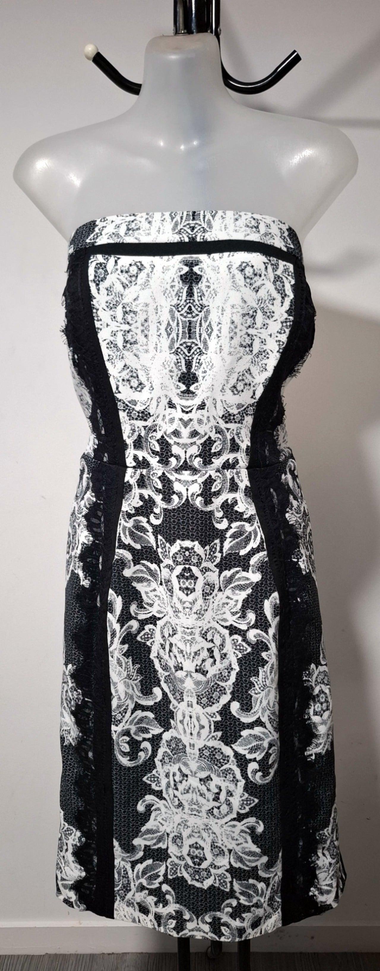 City Chic Medium - Strapless Black And White Lace Dress