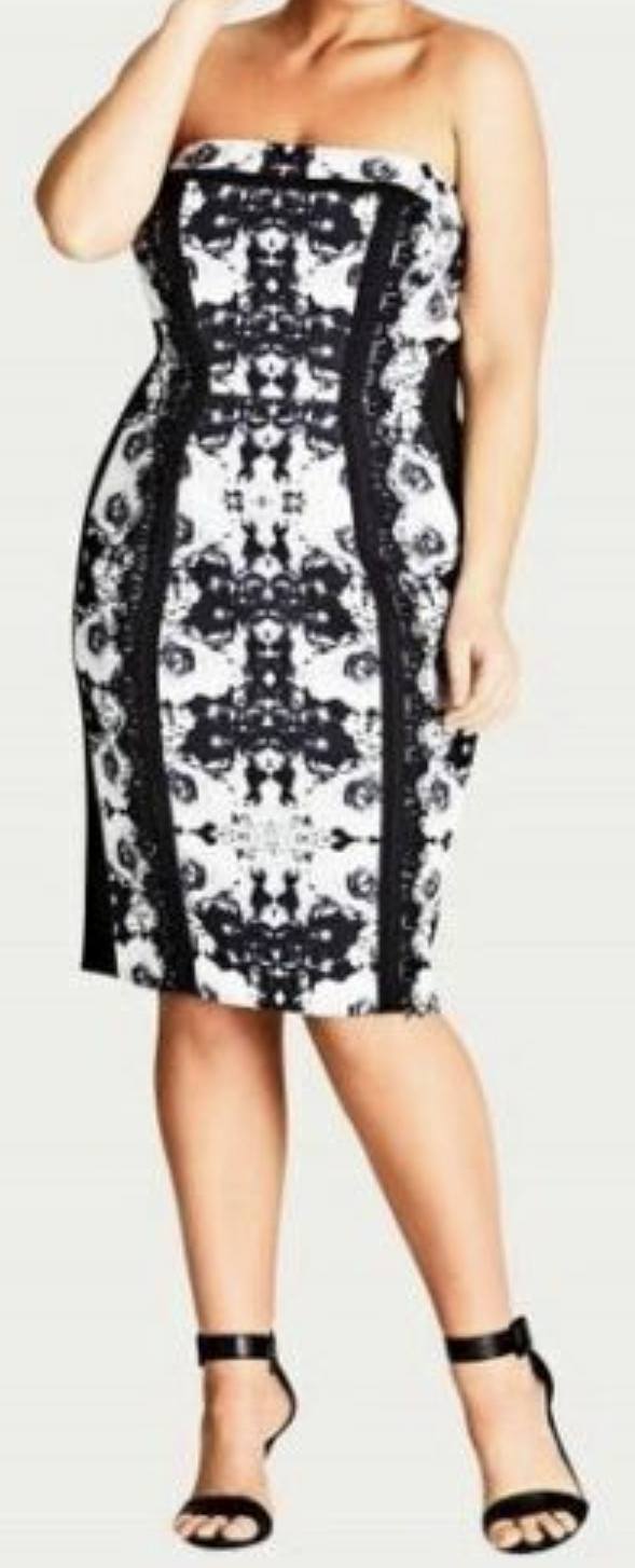City Chic Medium - Strapless Black And White Lace Dress
