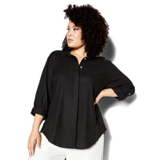 City Chic XS - IVORY Button Up Linen Blouse