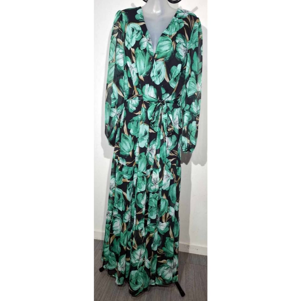 City Chic XS - Sleeved Maxi Dress With Tie