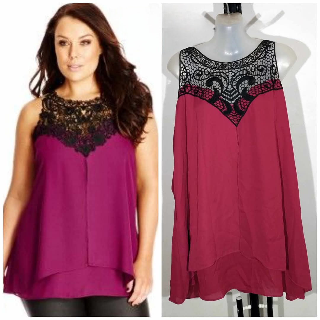City Chic Large - Layered Lace Motif Top
