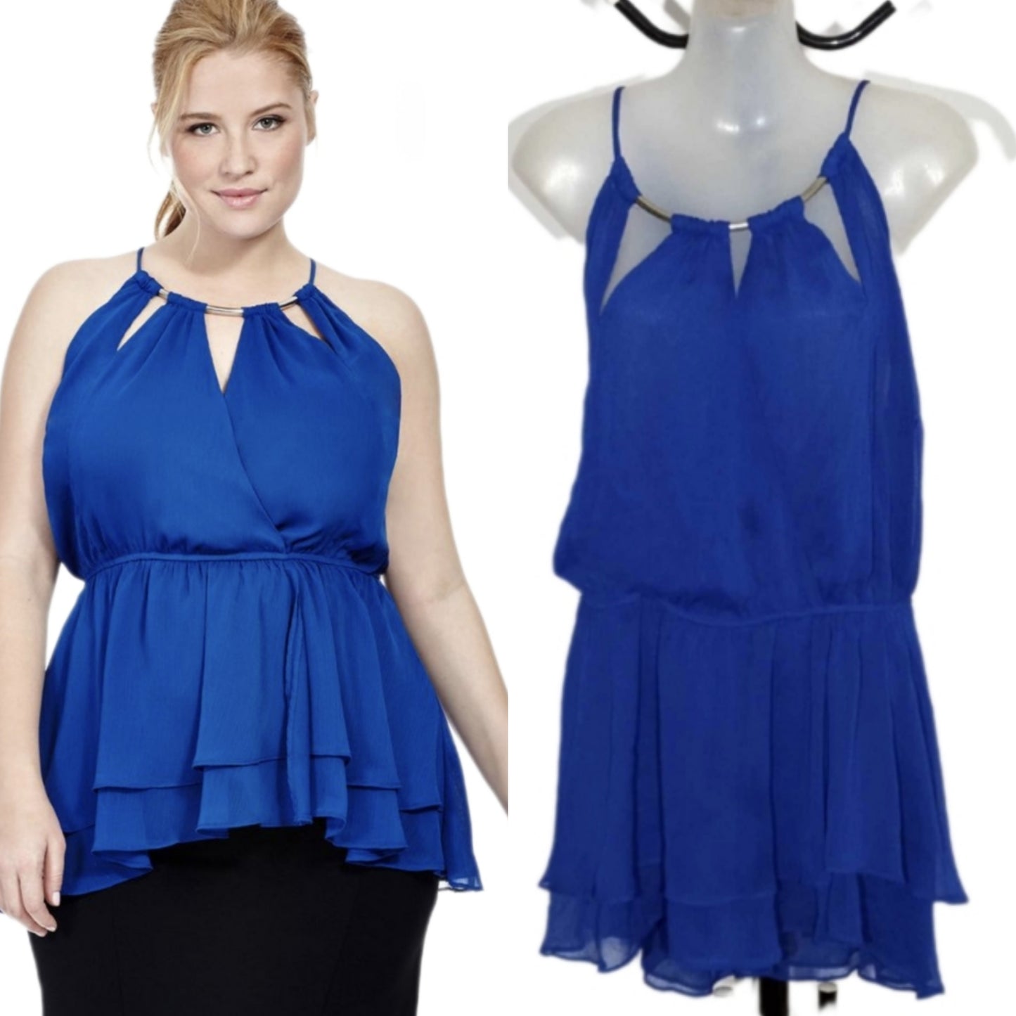 City Chic Small - Blue Cutout Halter Peplum Top