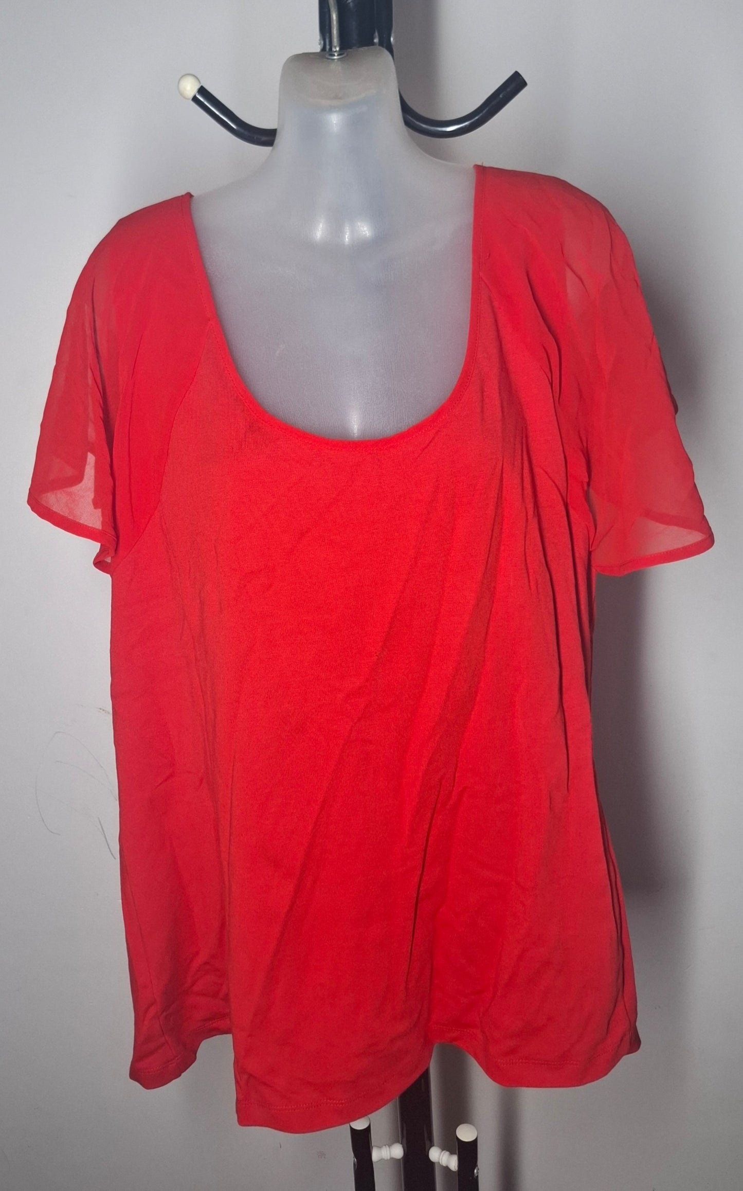 City Chic Large - Red Stretchy Top With Sheer Chiffon Flutter Sleeves