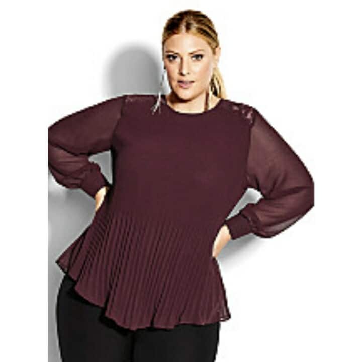 City Chic Medium - Pleated Lace Top With Sheer Sleeves