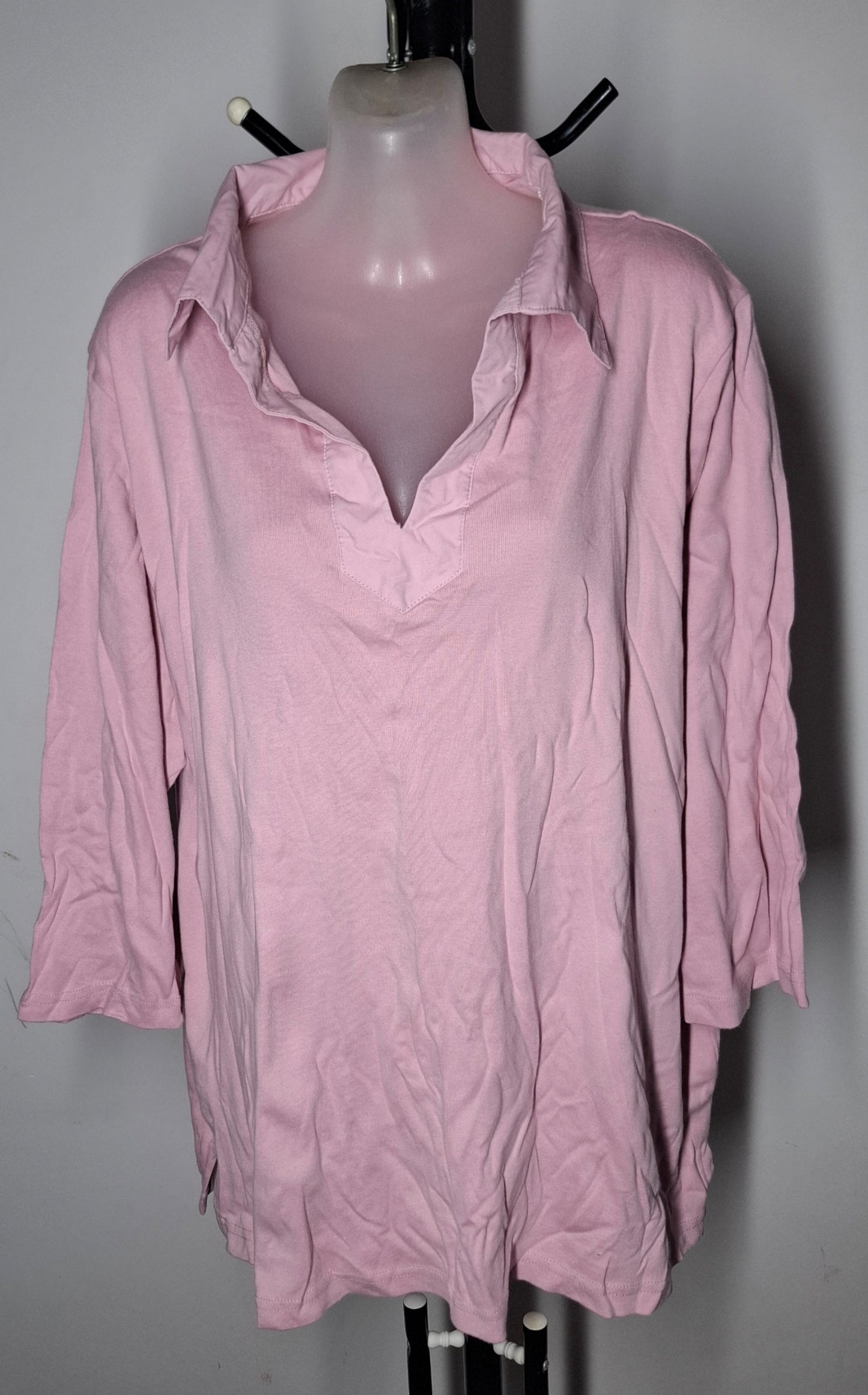 Size 26 - Stretchy Cotton Collared Top With Sleeves