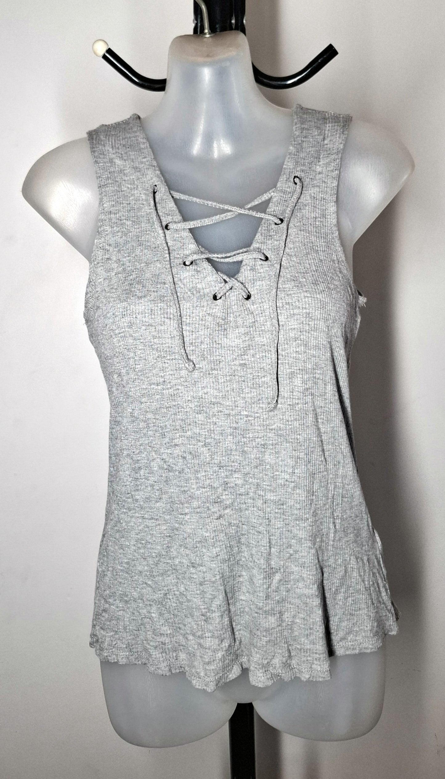 Size 10 - Stretchy Lace Up Gray Top