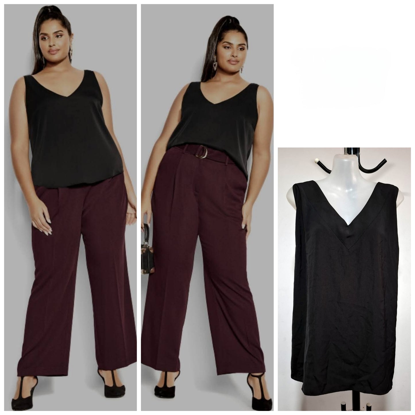 City Chic XL - Black V Neck Top