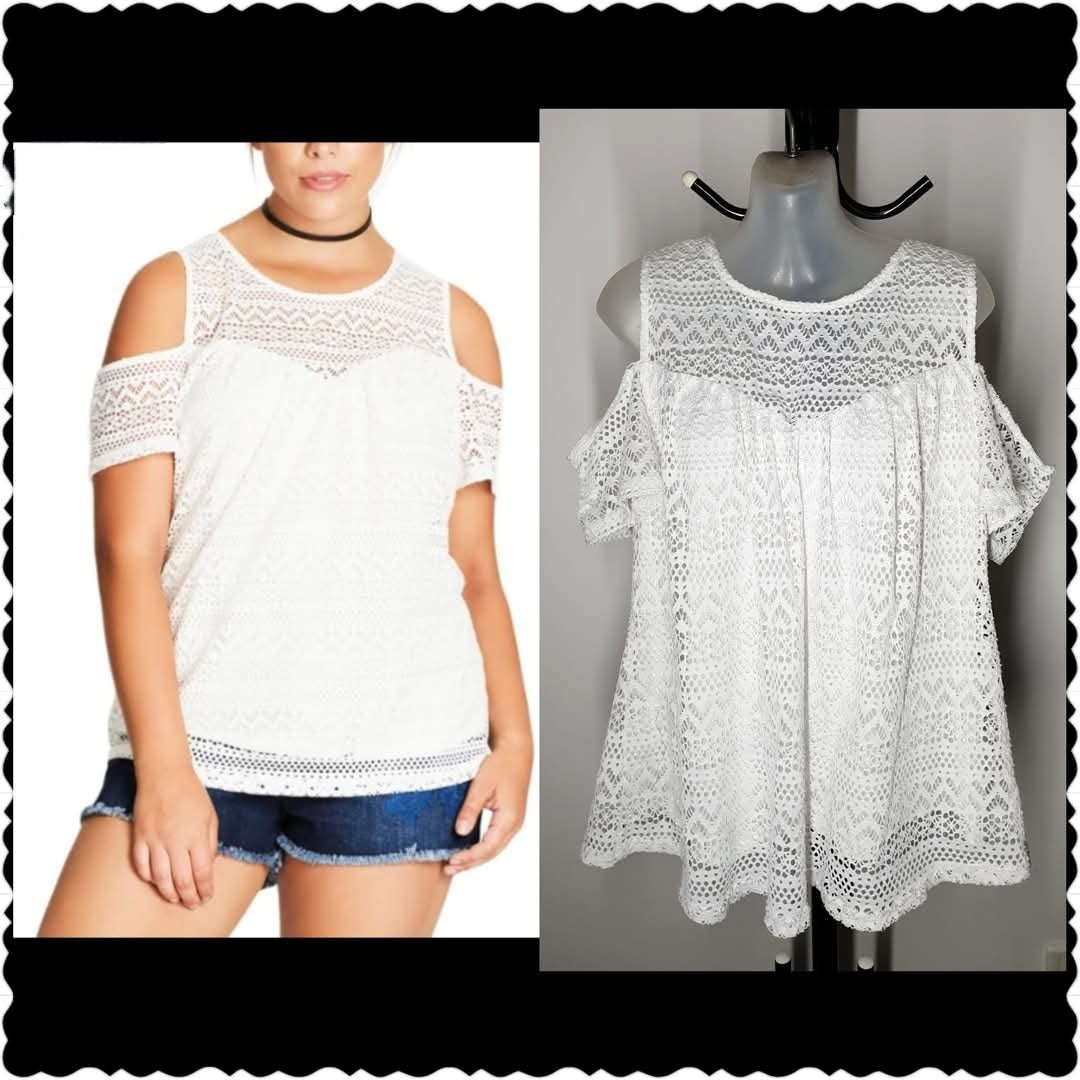 City Chic XS - White Lace Cold Shoulder Top