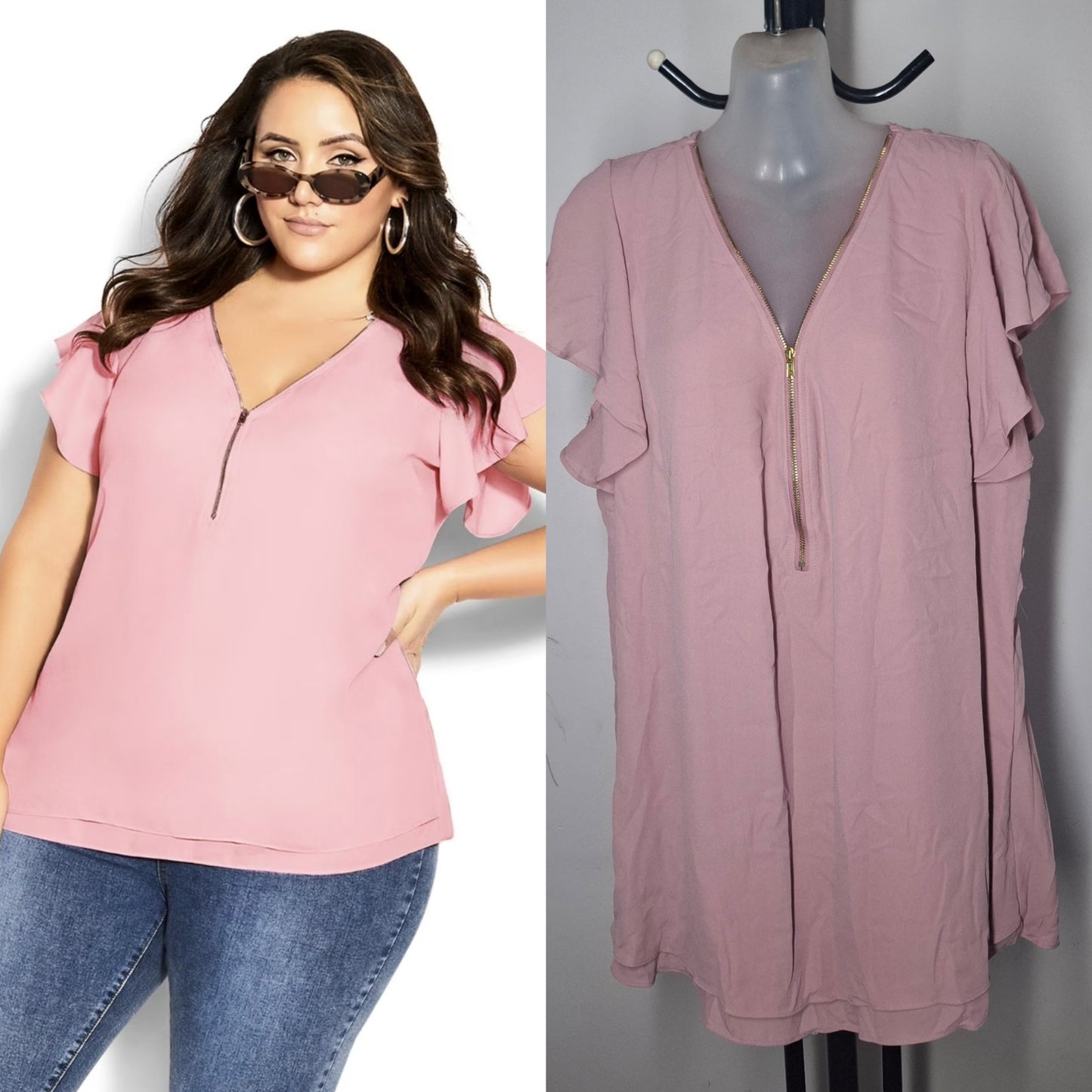 City Chic Medium - Pink Zip Fling Top