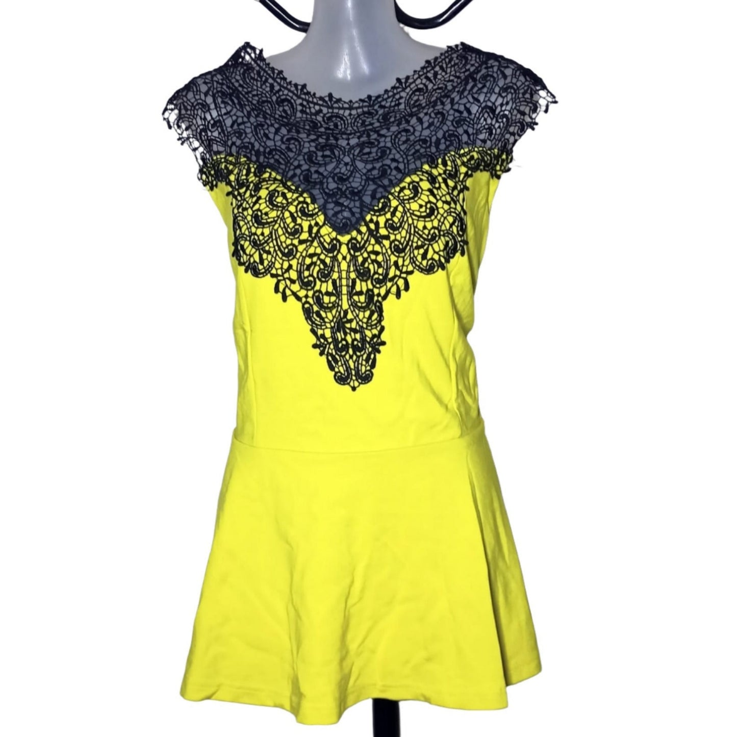 City Chic Medium - Yellow With Black lace Peplum Top