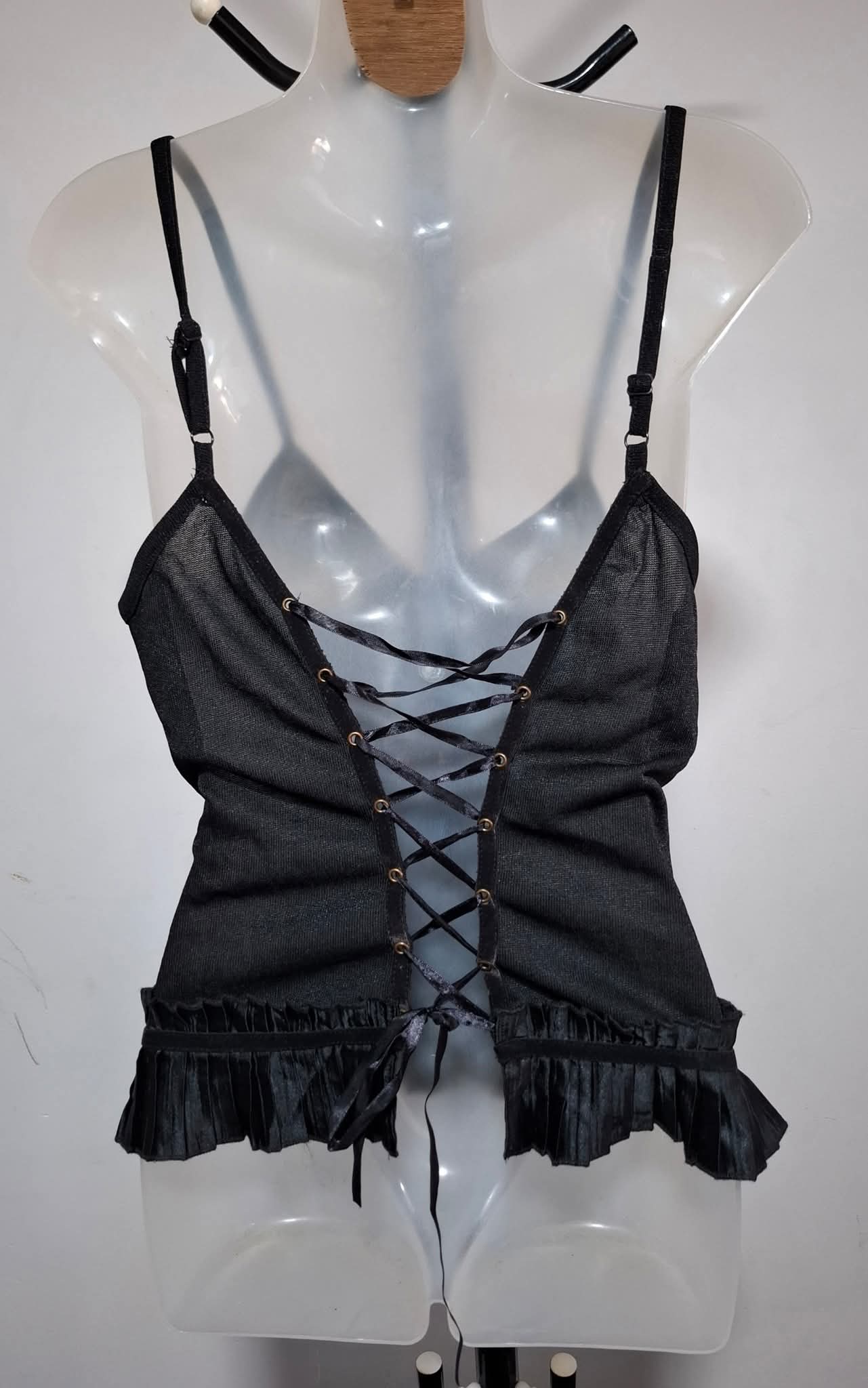 Size 10 - Black Sheer Lace Up Top