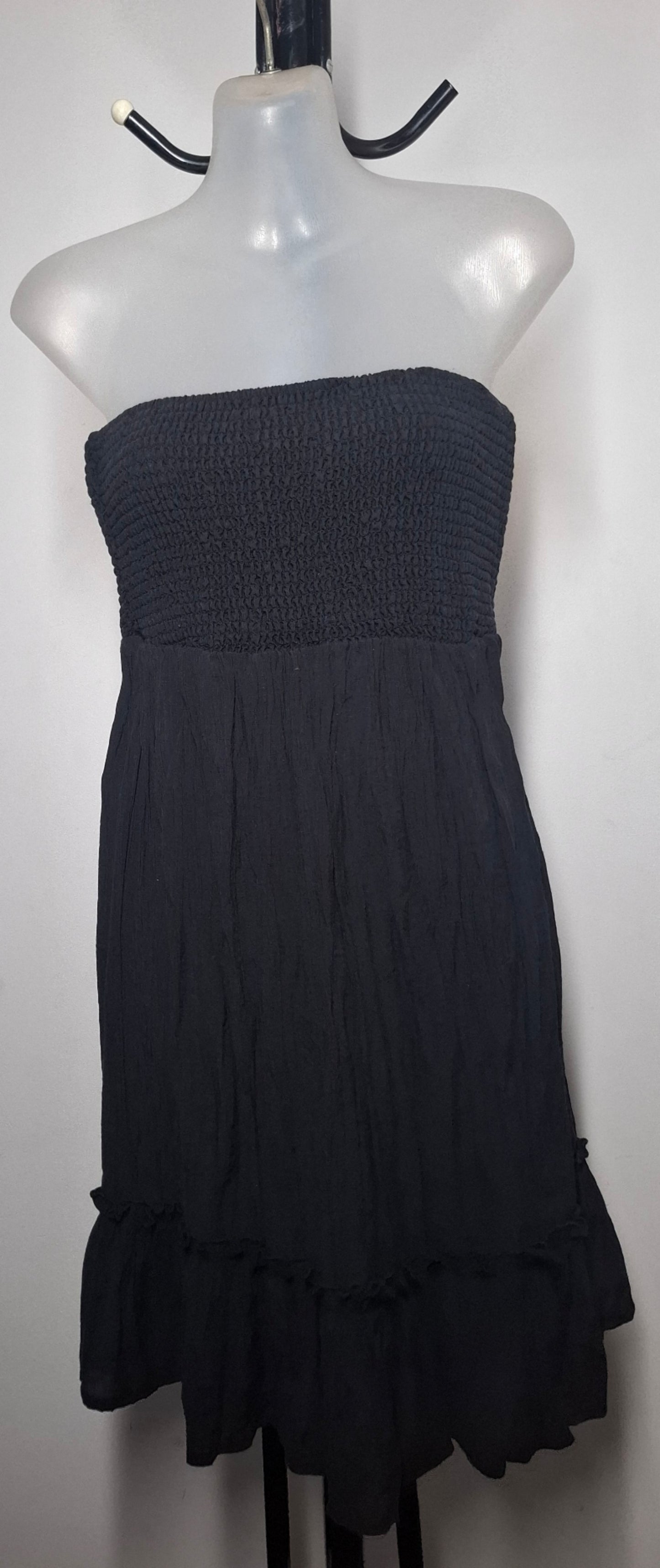 Size 14 - Black Strapless Elastic Ruched Stretchy Dress