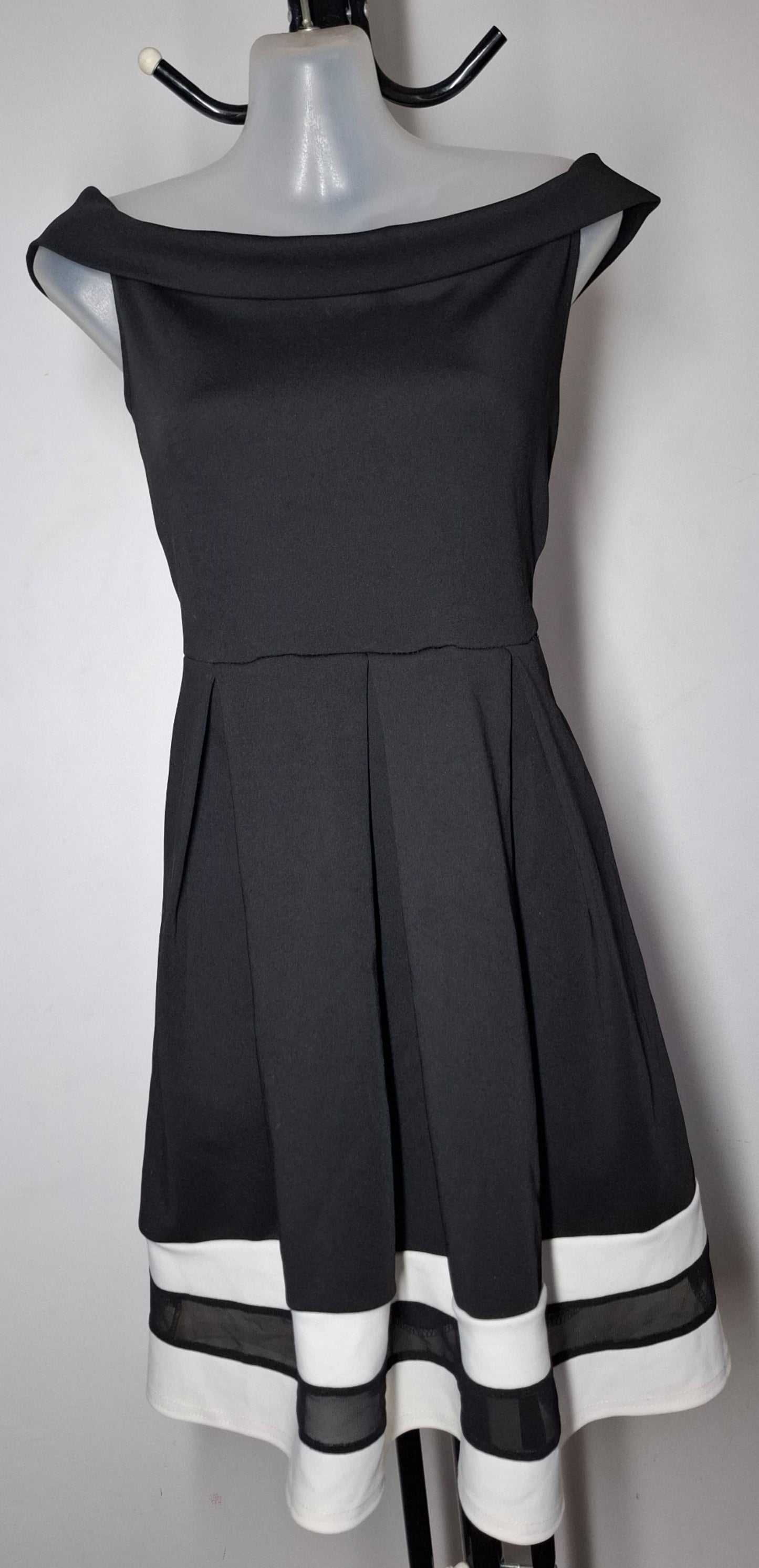 Size 14 - Black & White Mesh Off Shoulder Fit & Flare Dress