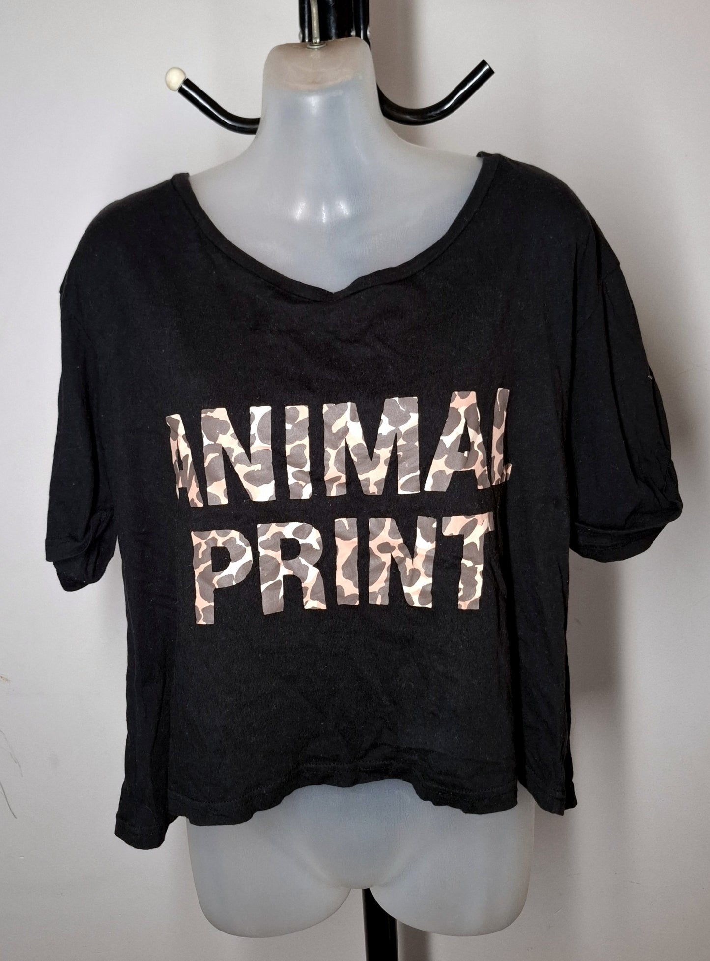 Size 14 - Black 'Animal Print' Cropped Top
