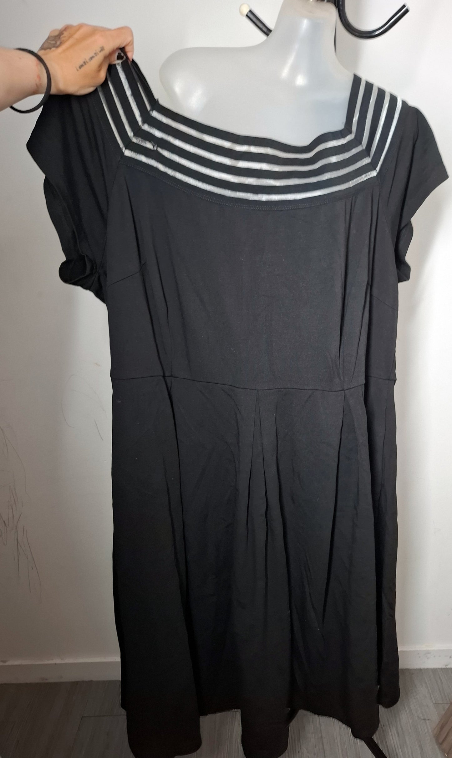 City Chic XXL - Black Mesh Panel Off Shoulder Fit & Flare Dress