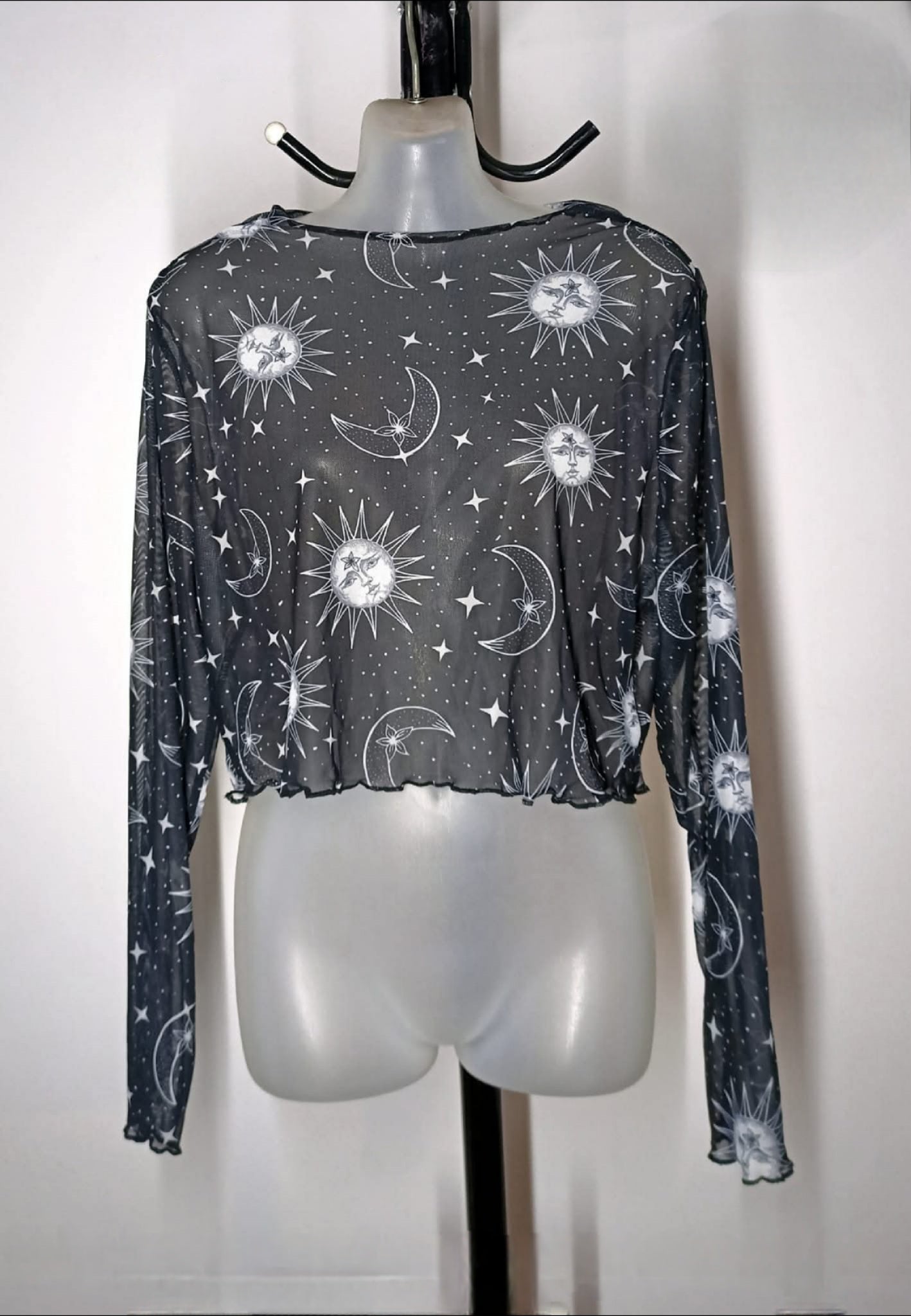 Size 20 - Black Sheer Sun Star Moon Sleeved Mesh Top