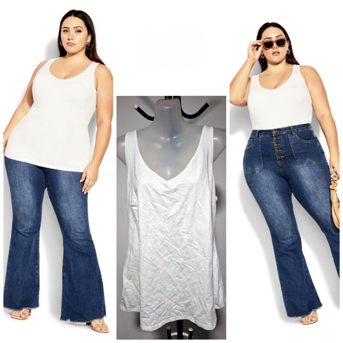 City Chic Medium - White Stretchy Tank Top