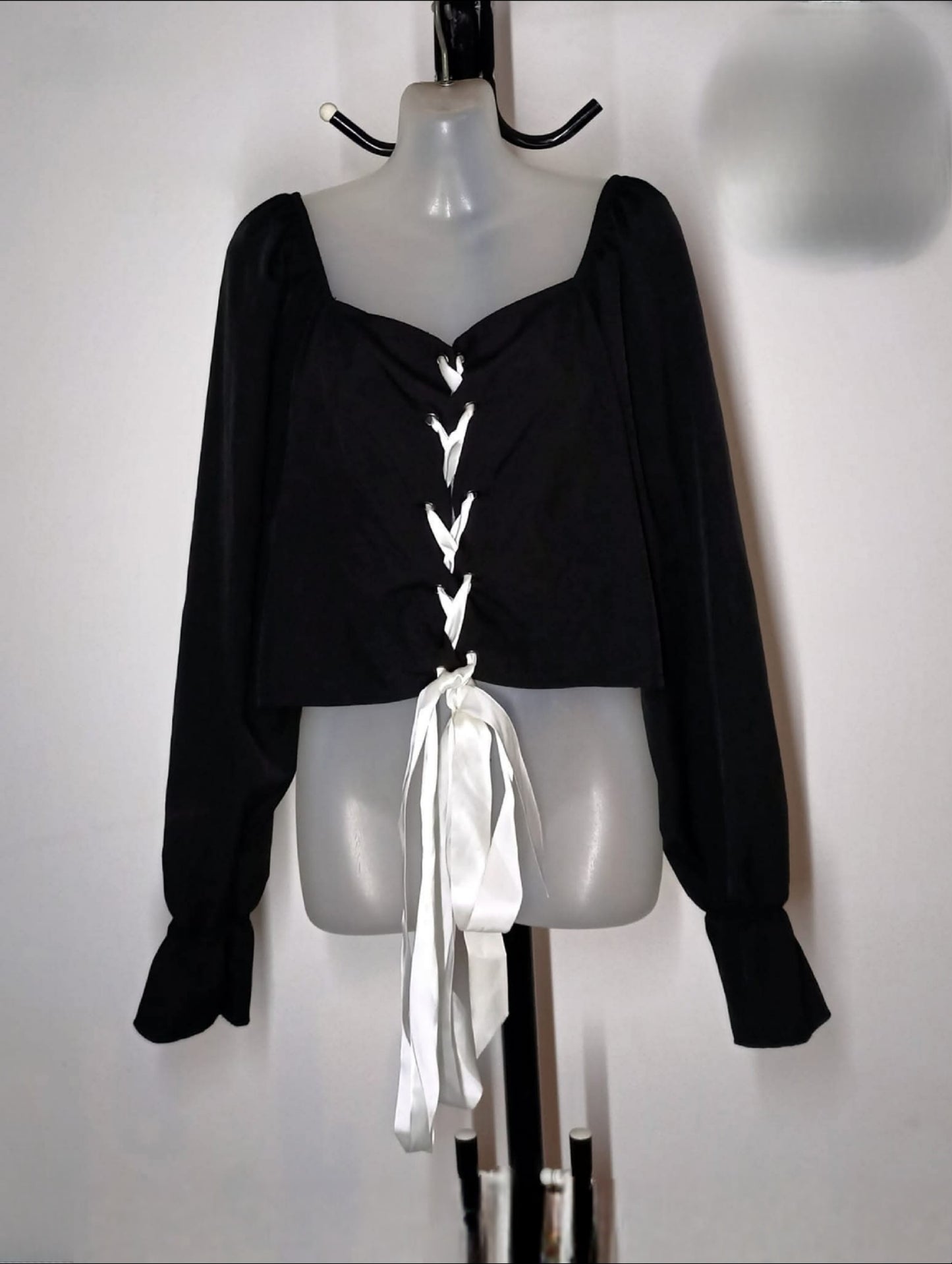 Size 22 - Black Off Shoulder Top With Tie Up Detail & Sleeves