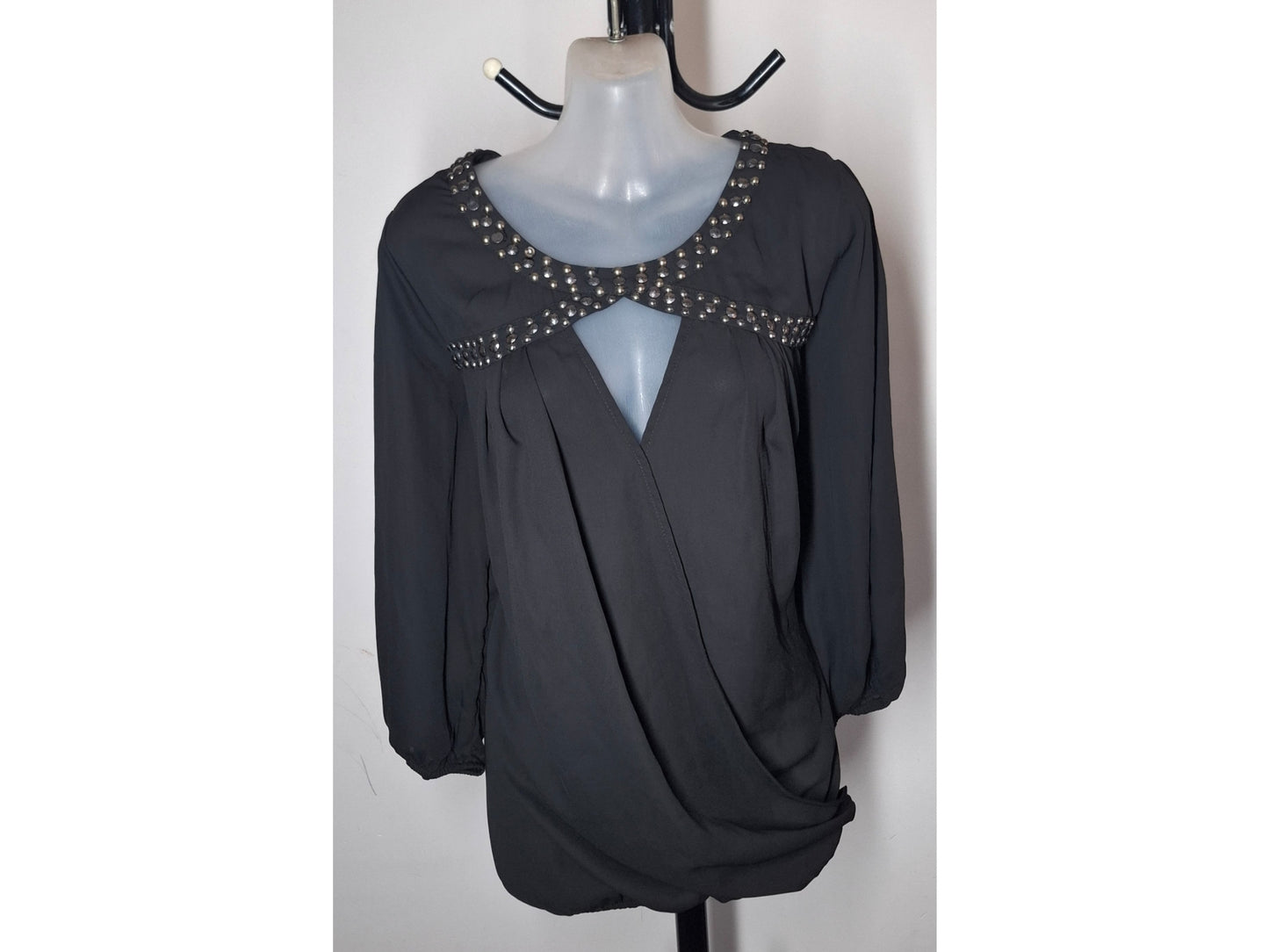 City Chic XS - BLACK Studded Peekaboo Top